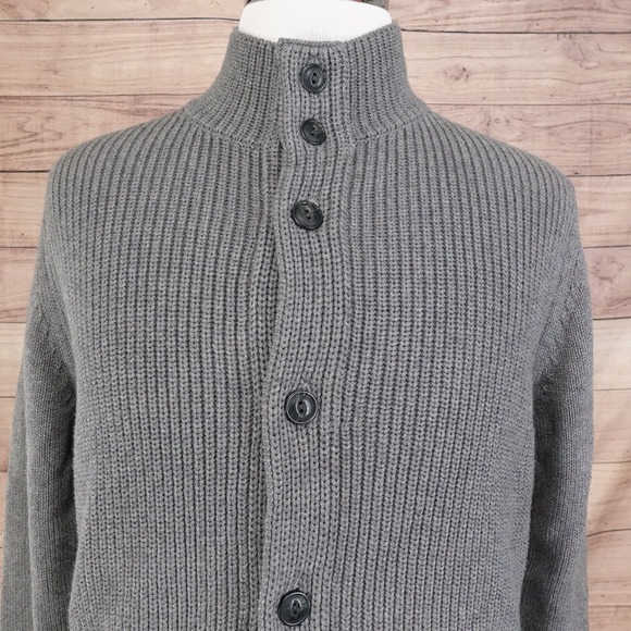GH BASS & CO GREY MOCK NECK BUTTON UP SWEATER MENS SIZE S 22X26 - Picture 1 of 8
